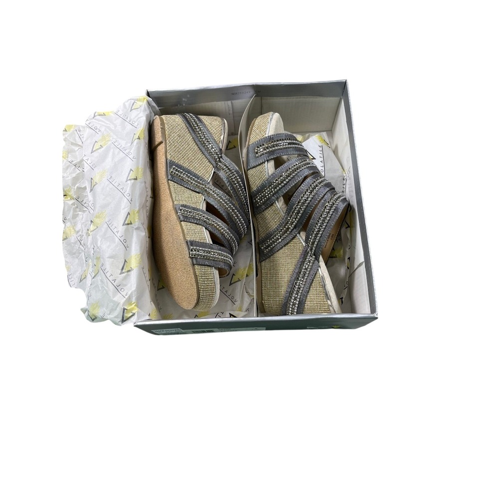 NIB Volatile Levee Pewter Rhinestone Wedge Slide Sandals Women's Size 9 - Picture 6 of 8